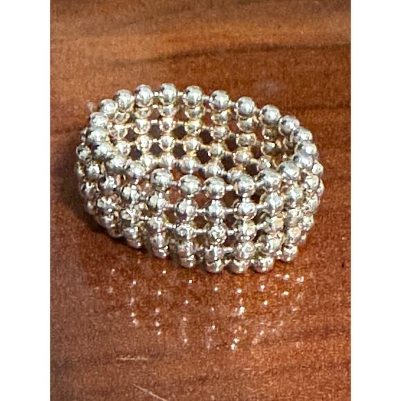 Italy Sterling Silver Mesh Silver Bead Band 5 Row Ring ~ Mesh Ring Size 8 - Picture 4 of 5